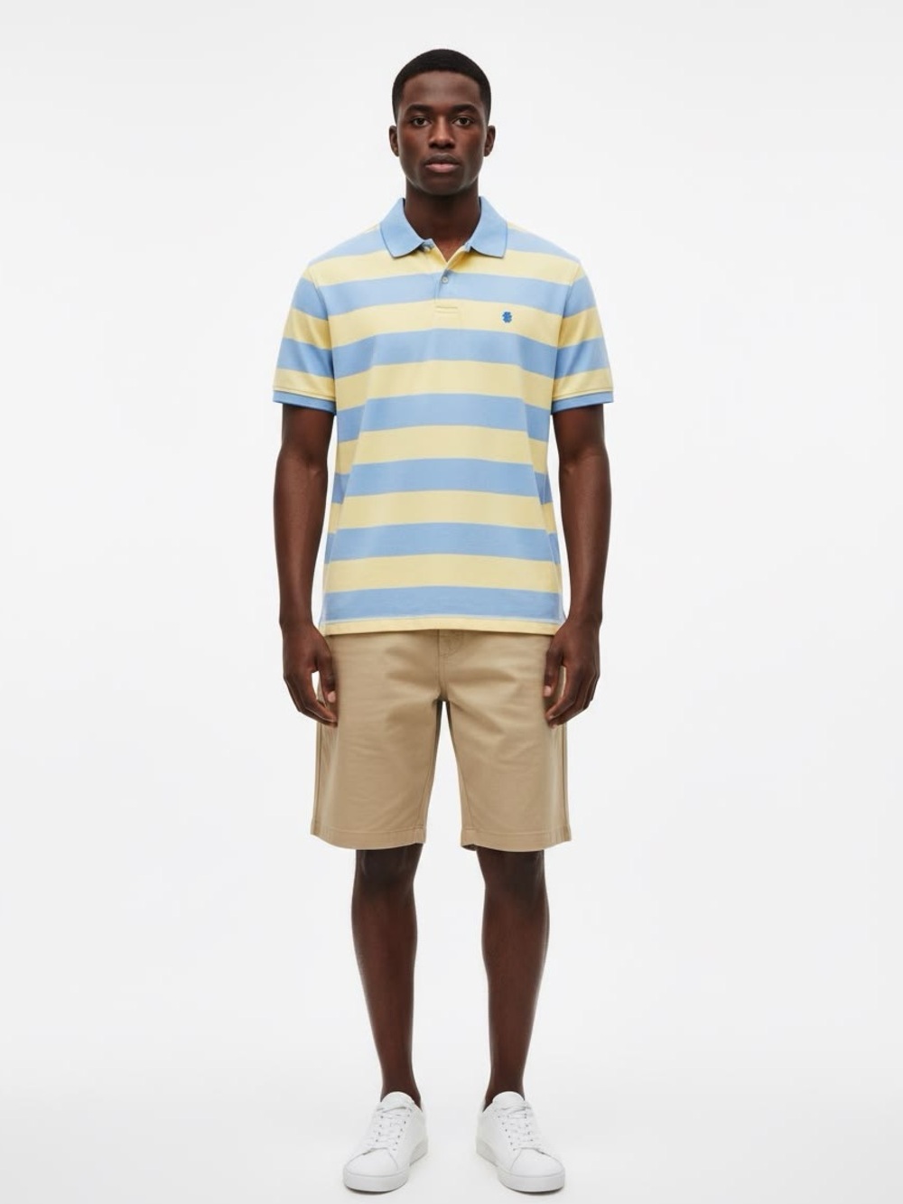 NWOT IZOD Unisex Size 2XL Performance Stretch Blue & Yellow Striped Polo Shirt